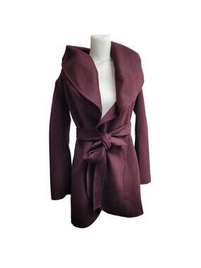 Tahari purple wool wrap coat oversized collar